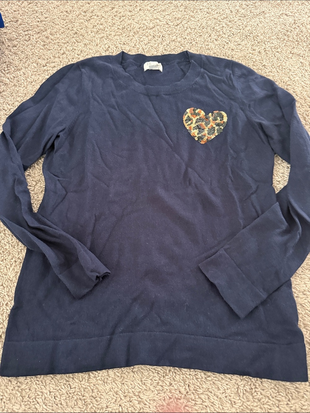 Navy Crewneck Sweater with Leopard Heart Patch